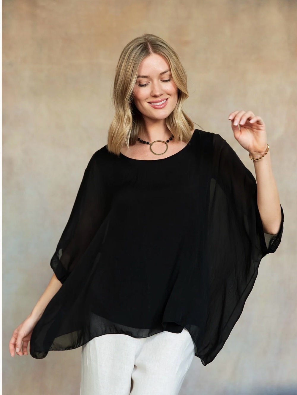 Cobblestone Living Martina Silk Top, Made in Italy, NWOT, Flowy, Boho, Luxury